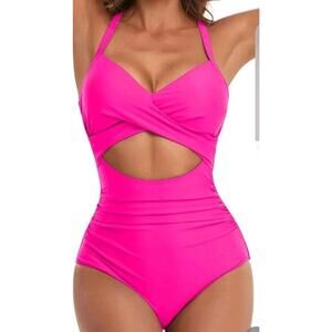 Eomenie Pink Cutout High Waisted Swimsuit size M